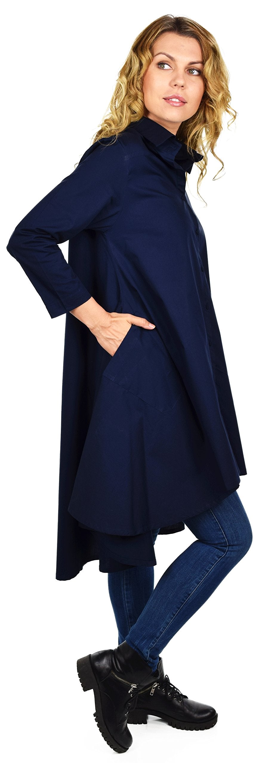 Hi Low Button Down A Line Swing Dress Shirt Top Reg and Plus Sizes