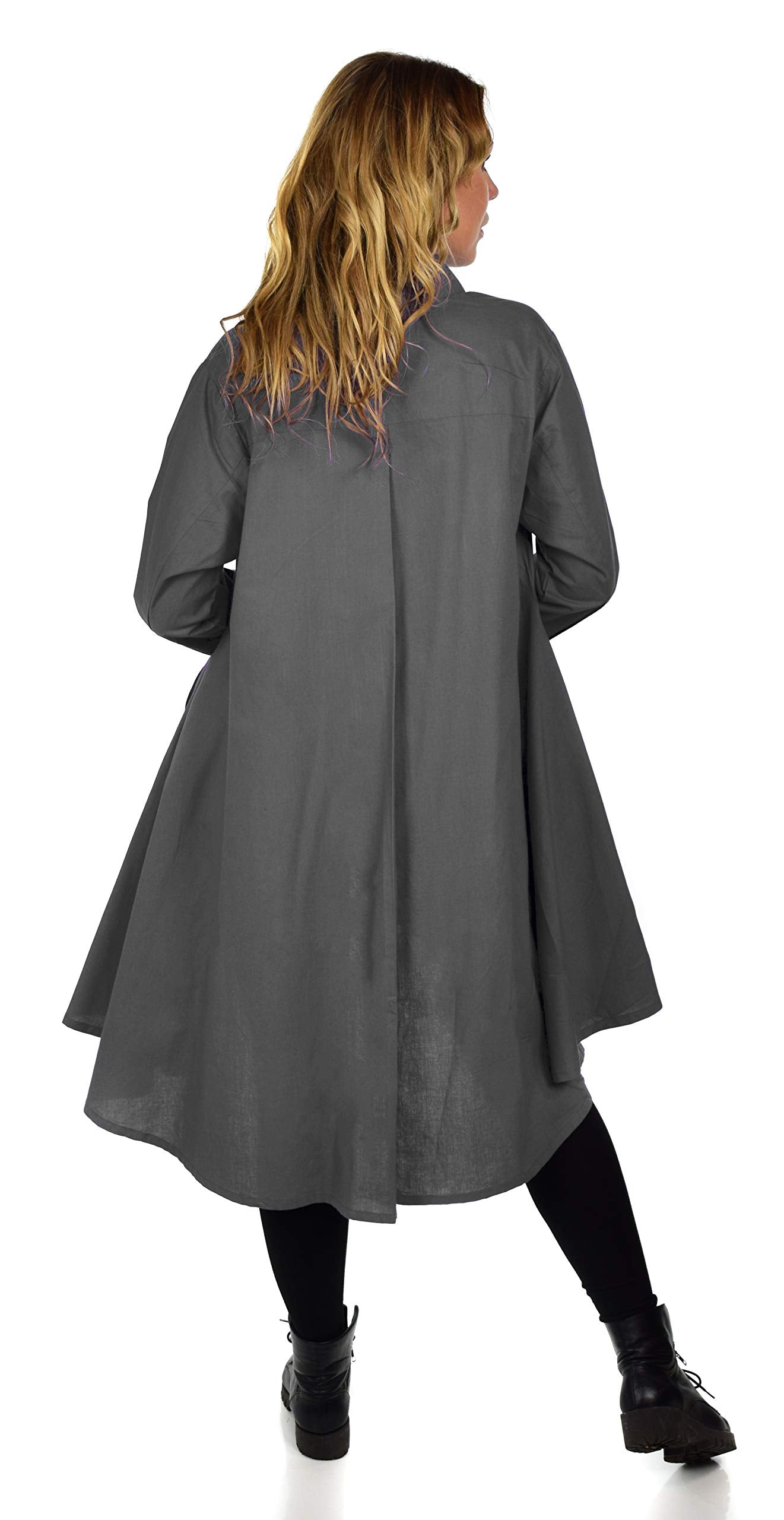 Hi Low Button Down A Line Swing Dress Shirt Top Reg and Plus Sizes