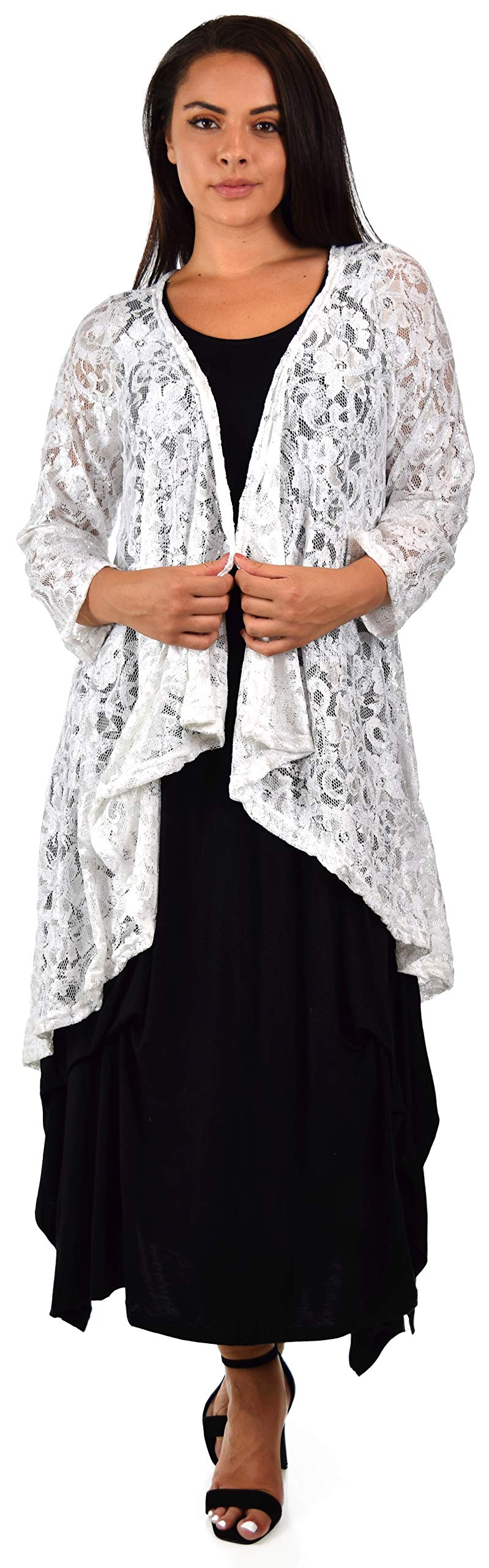 Dare2bStylish Women Plus Size High Low Open Front Lace Duster Cardigan Jacket