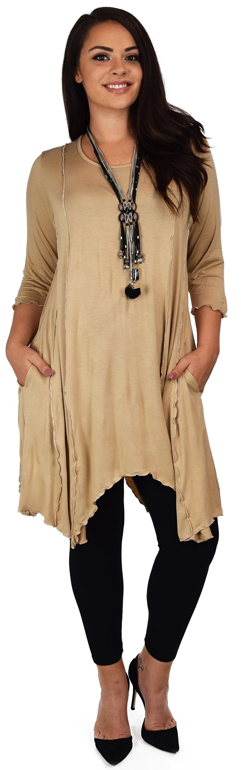 Plus Size Asymmetrical Fishtail Tunic Top w/Side Pockets