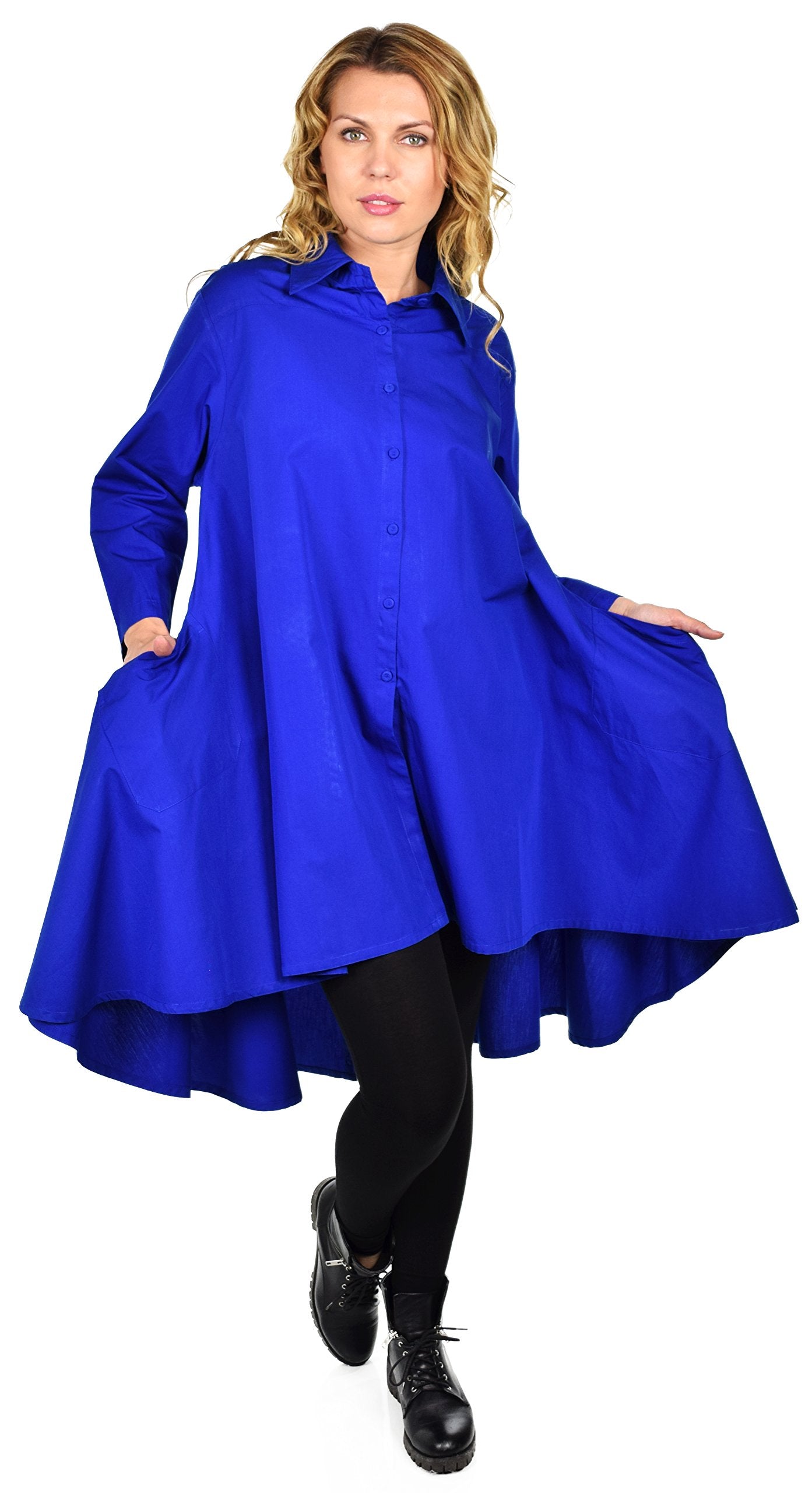 Hi Low Button Down A Line Swing Dress Shirt Top Reg and Plus Sizes