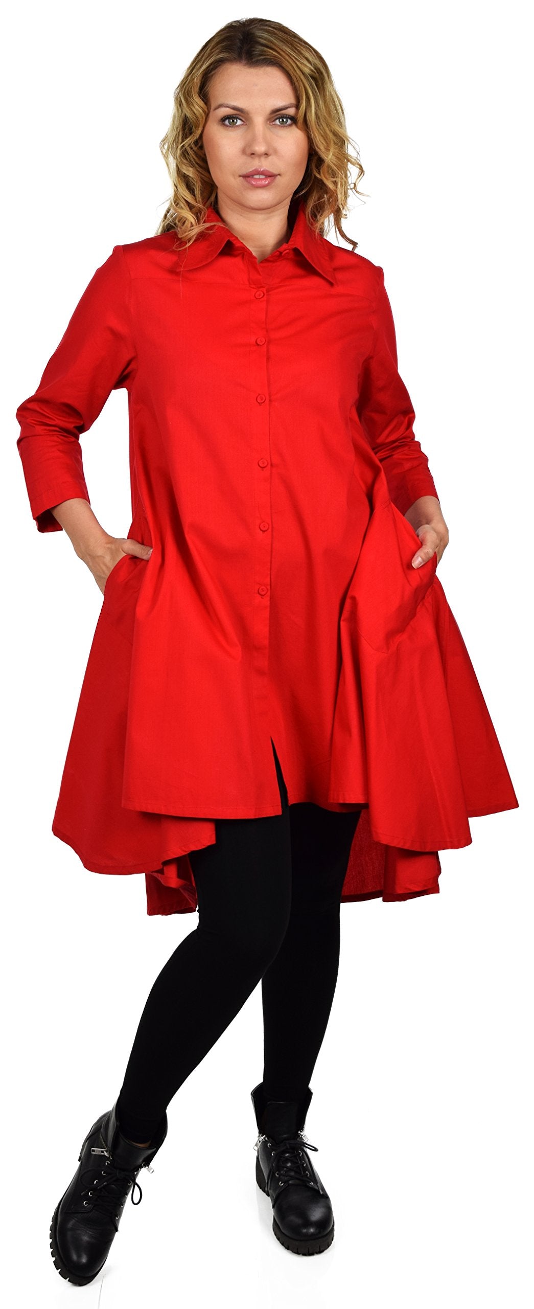 Hi Low Button Down A Line Swing Dress Shirt Top Reg and Plus Sizes