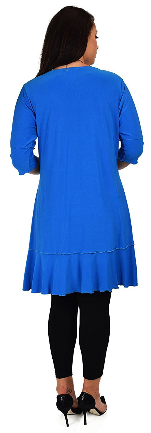 Women Plus Size Long 3/4 Sleeve Swing Tunic , Women Artsy Dress Top, Designer Tunic for Versatilty.