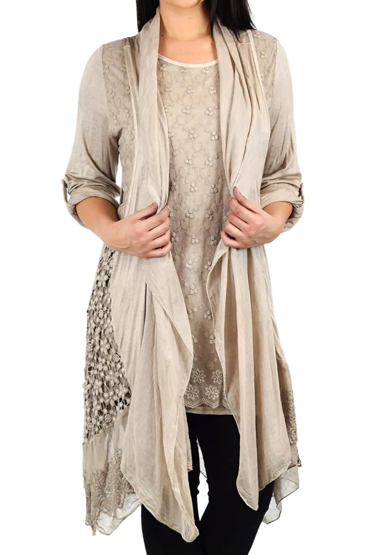 Desiner Tunic set, Women's 2 PC Netted Embroidered Lace Tunic set,  Blouse Top + Vest Set