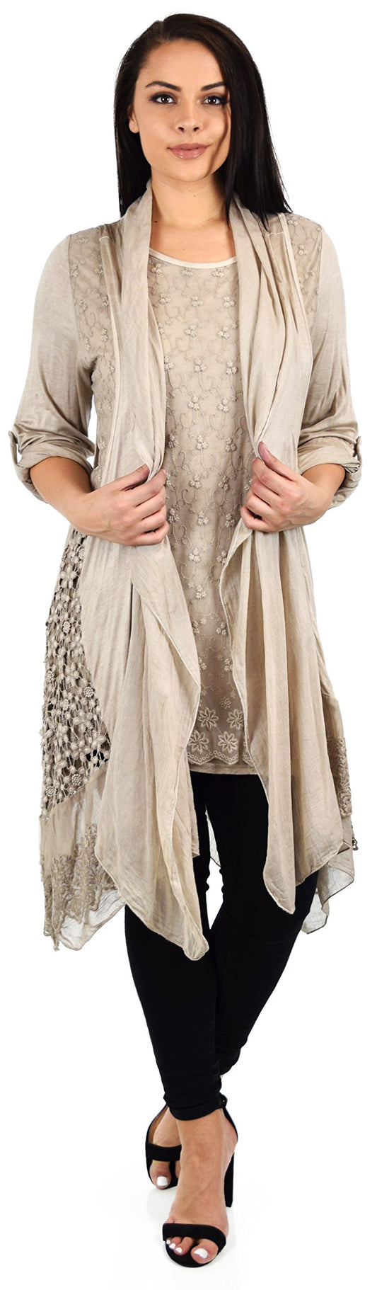Desiner Tunic set, Women's 2 PC Netted Embroidered Lace Tunic set,  Blouse Top + Vest Set