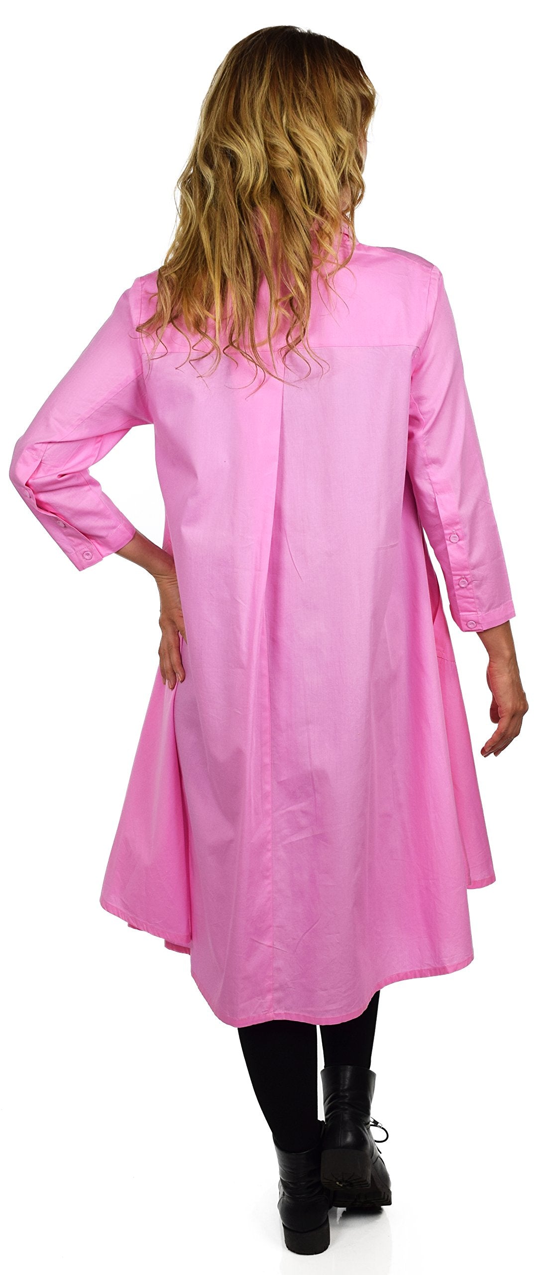 Hi Low Button Down A Line Swing Dress Shirt Top Reg and Plus Sizes