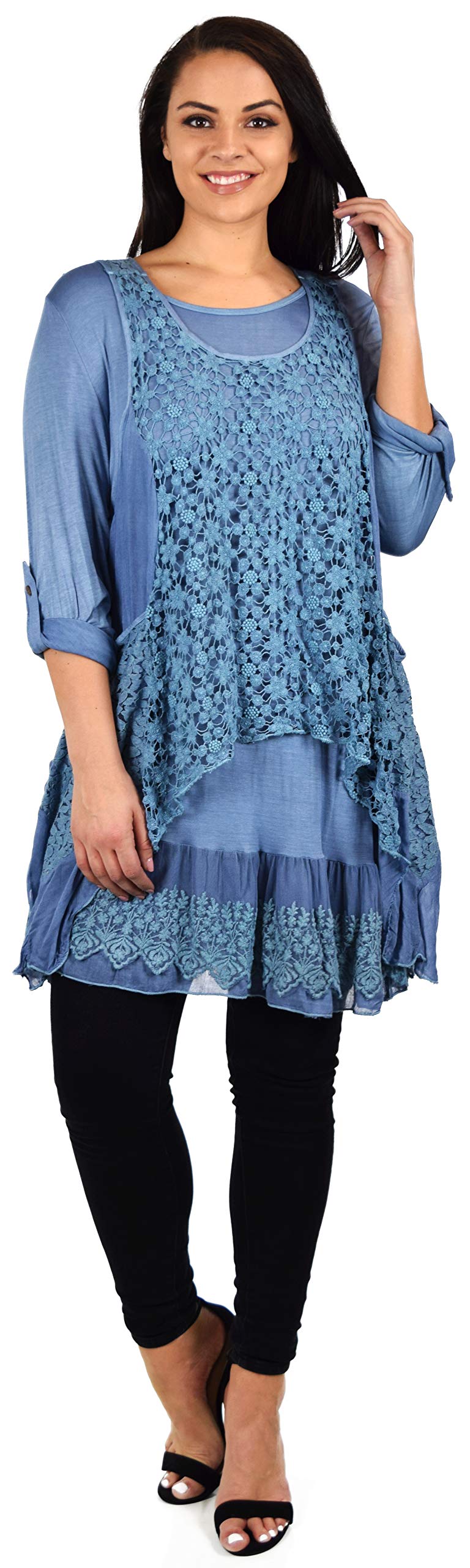 Dare2bStylish Lace Top, Women Lace tunic, Plus Size Lace Tunic, Plys size lace Blouse 2pc tunic set, Top + Vest Set