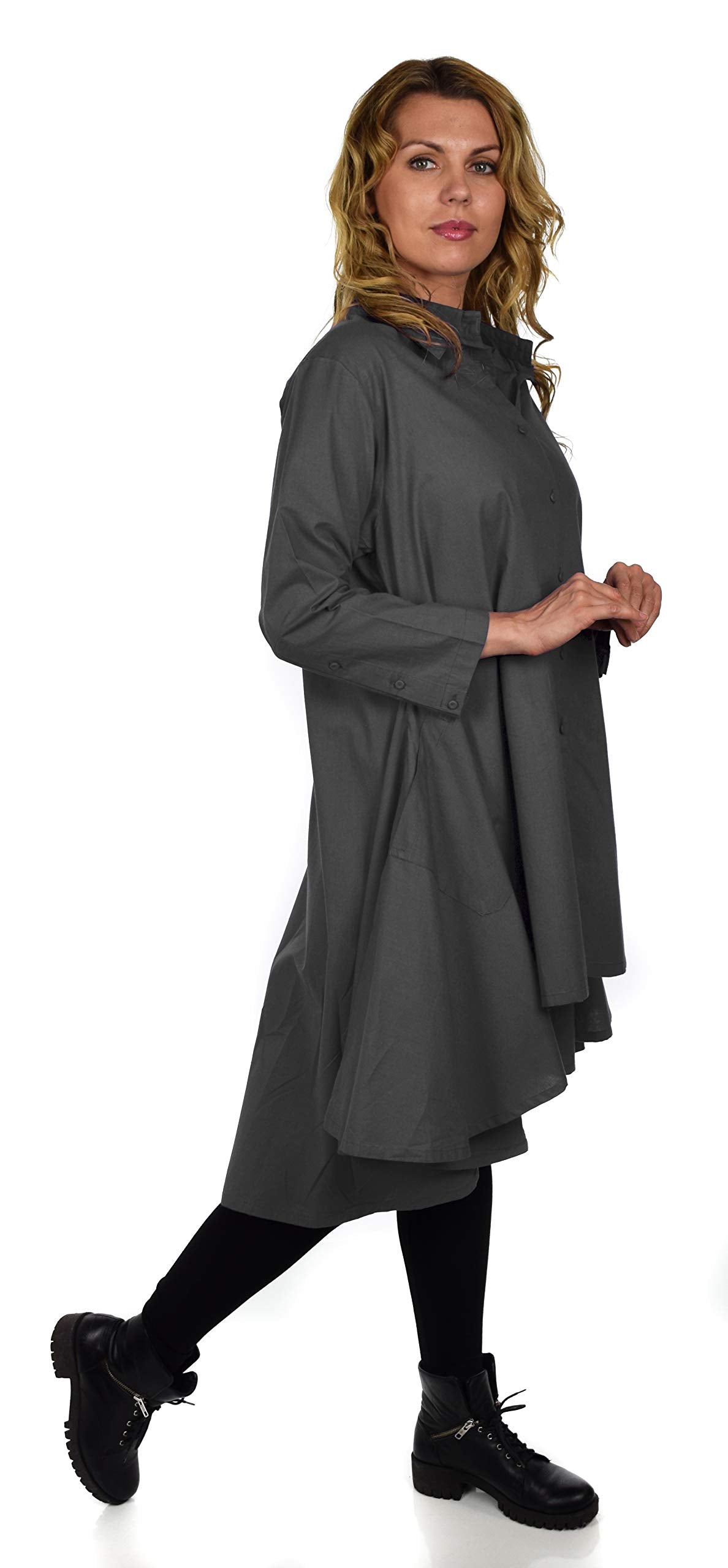 Hi Low Button Down A Line Swing Dress Shirt Top Reg and Plus Sizes