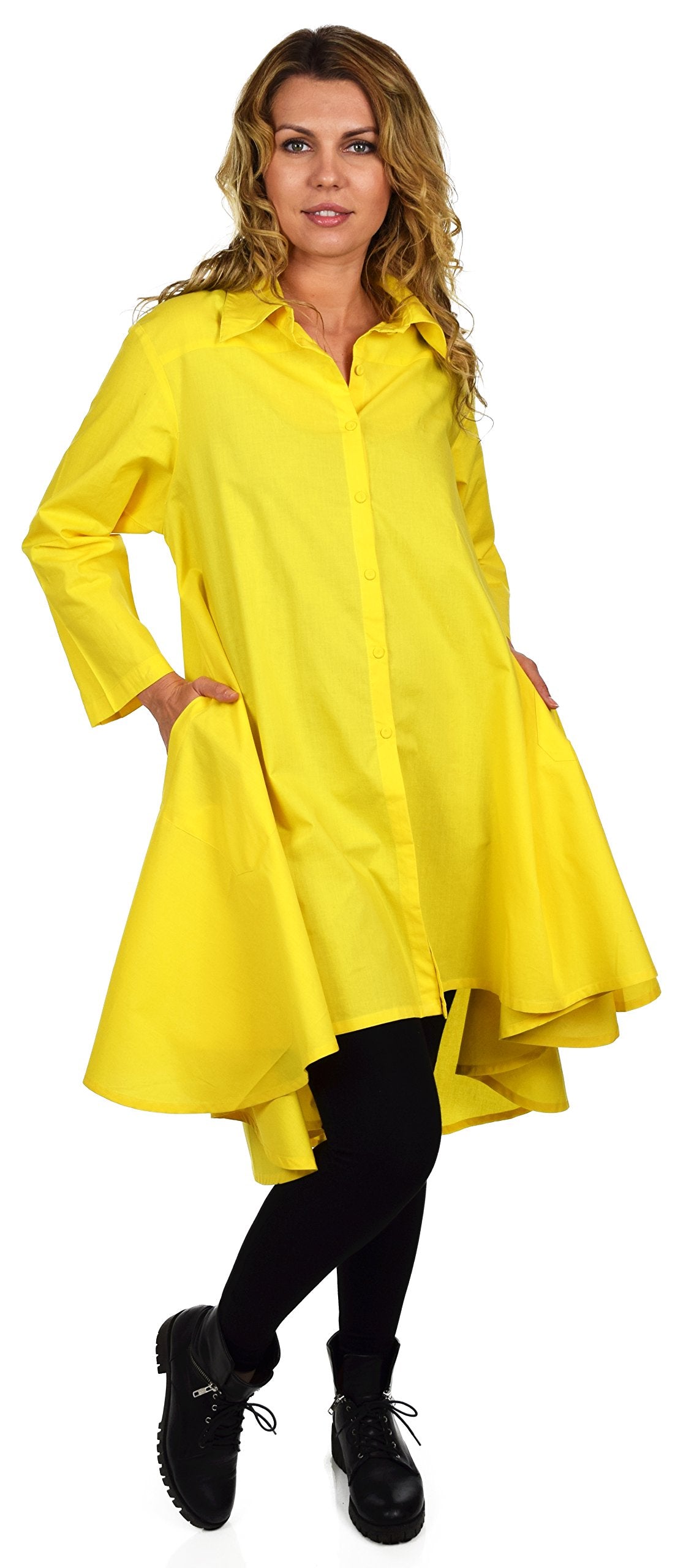 Hi Low Button Down A Line Swing Dress Shirt Top Reg and Plus Sizes