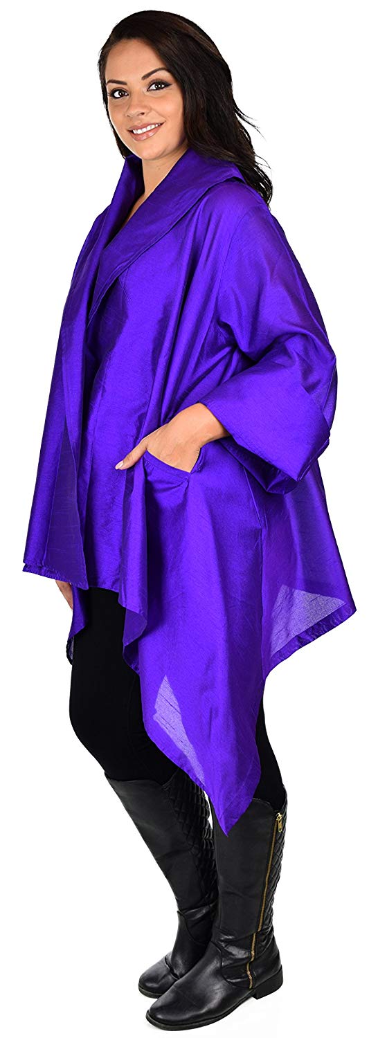 Dare2bStylish Women Plus Size Loose Fitting Poly Silk Designer Cover Up Duster Jacket