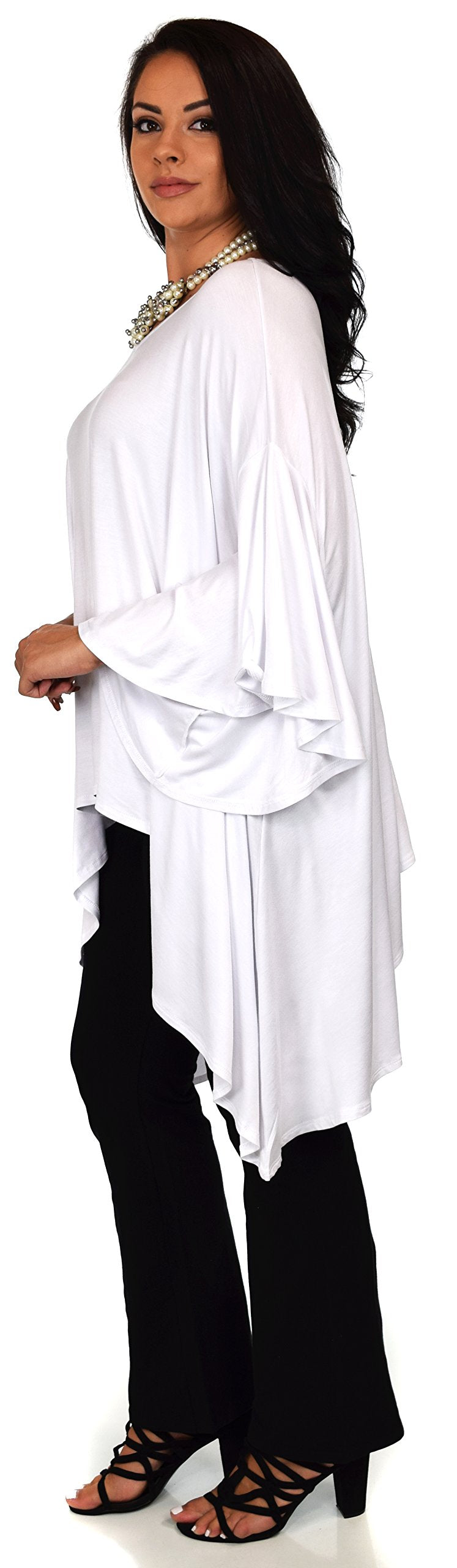 Asymmetrical Oversized Tunic , Full Figured Poncho Top, Plus Size Tunic top, Top Cover Up w/ Butterfly Sleeves