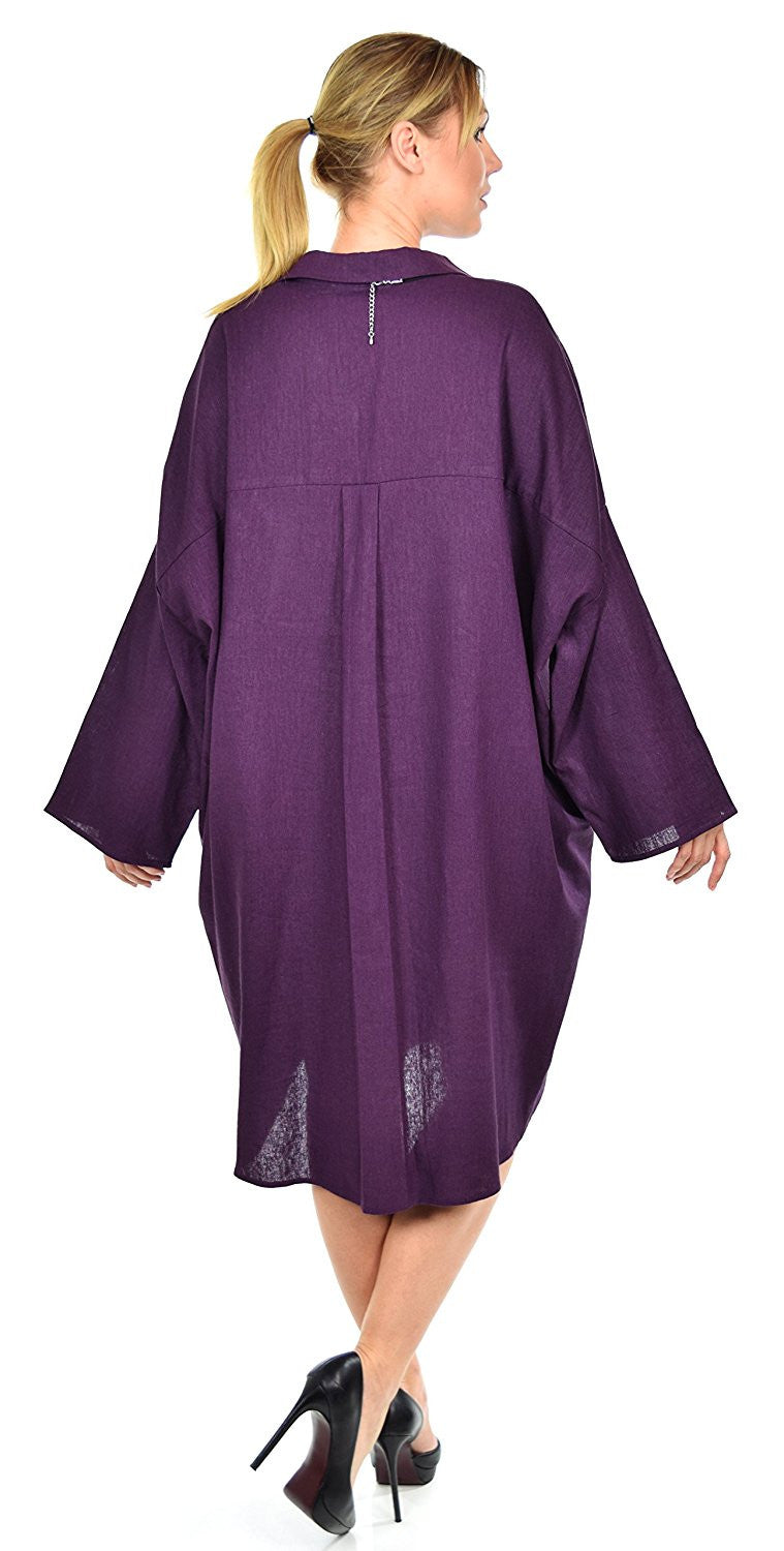 Oversized Linen Lagenlook V-Neck Collar Dress with Side Pockets,  Linen Blouse, Women Linen Tunic, One Size Fits All