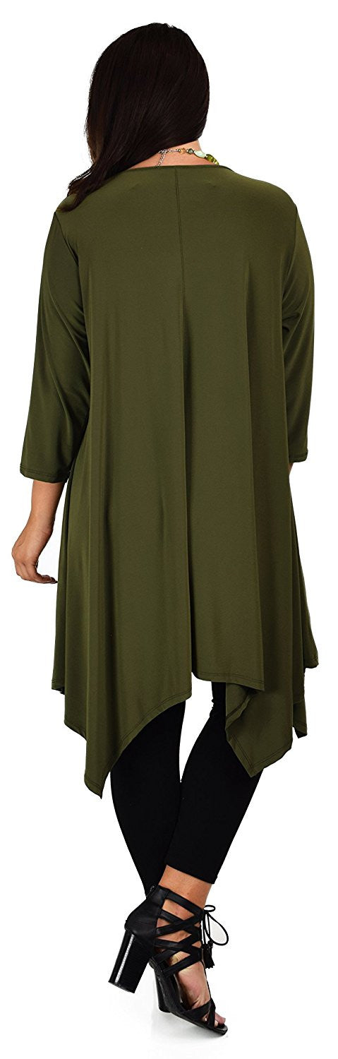 Plus Size Long 3/4 Sleeve Flared Swing Tunic Dress Blouse Top