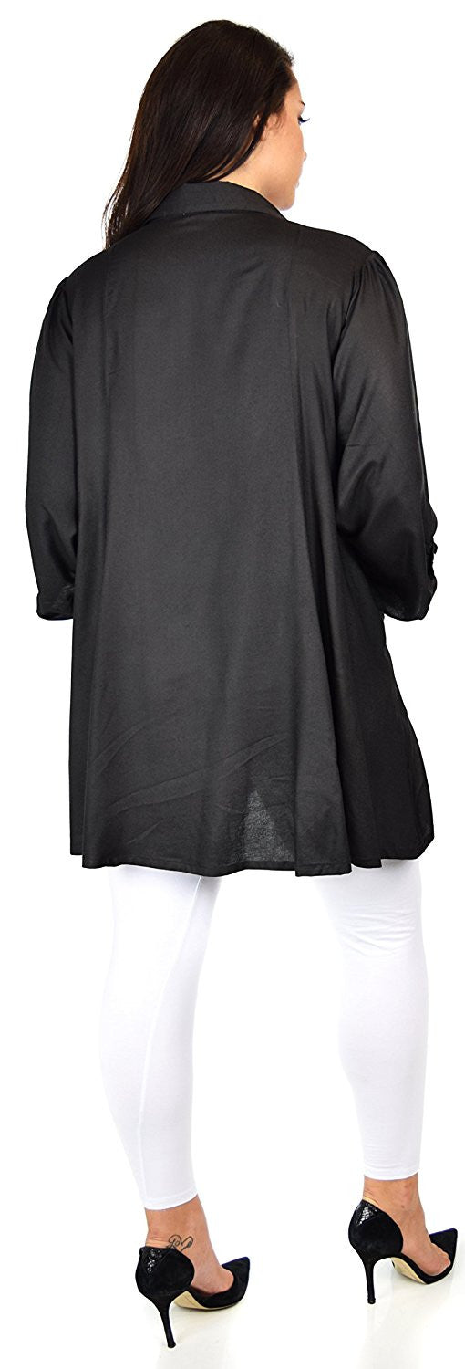 Button Down Tunic Blouse Shirt w/ Roll Up Sleeves