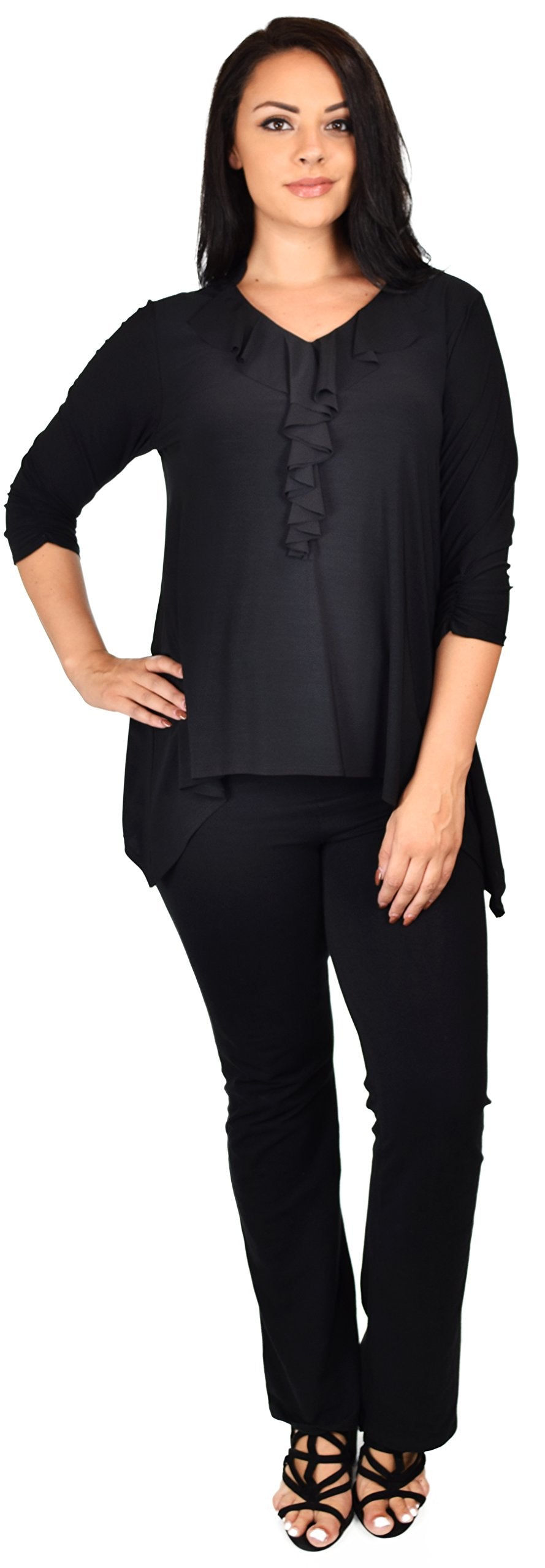 Ruffled Collar Asymmetrical Babydoll Tunic Top Blouse Shirt
