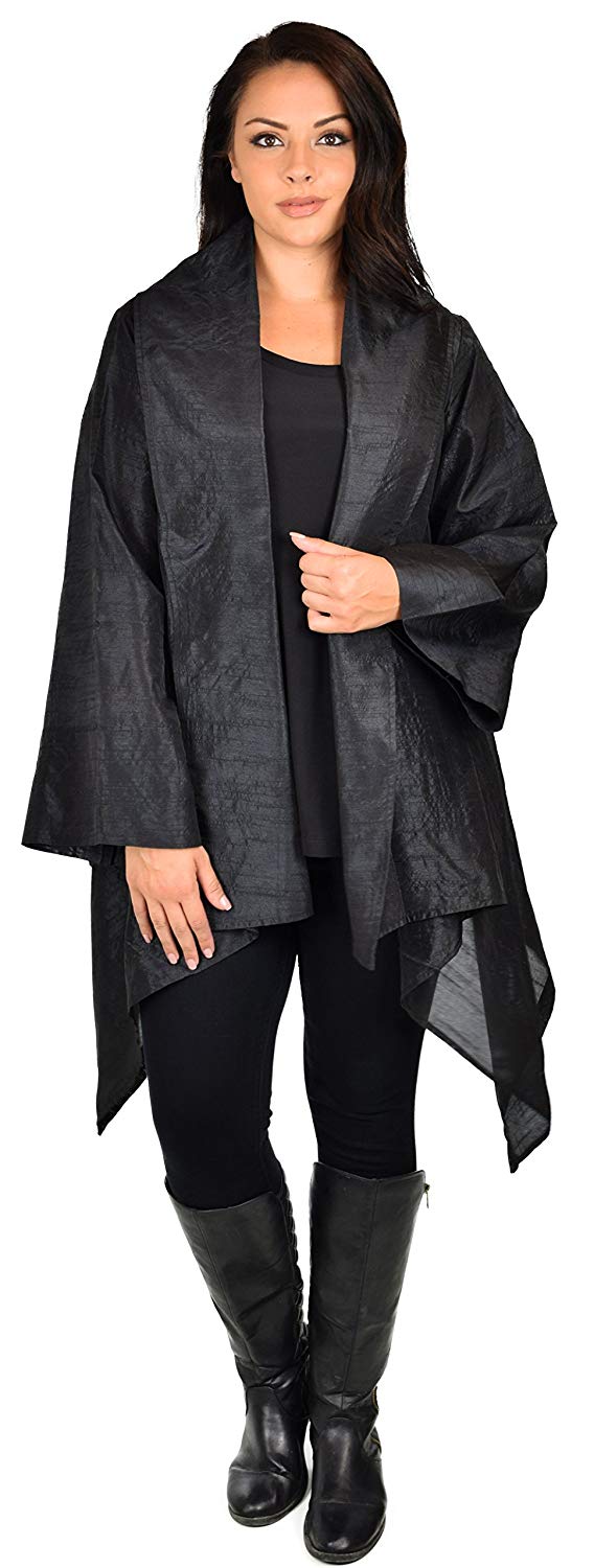 Dare2bStylish Women Plus Size Loose Fitting Poly Silk Designer Cover Up Duster Jacket