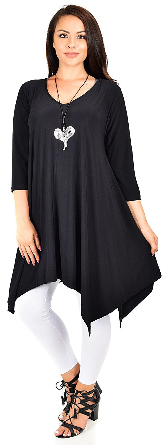 Plus Size Long 3/4 Sleeve Flared Swing Tunic Dress Blouse Top