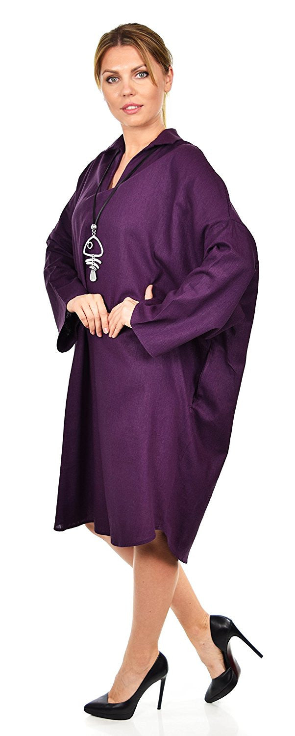 Oversized Linen Lagenlook V-Neck Collar Dress with Side Pockets,  Linen Blouse, Women Linen Tunic, One Size Fits All