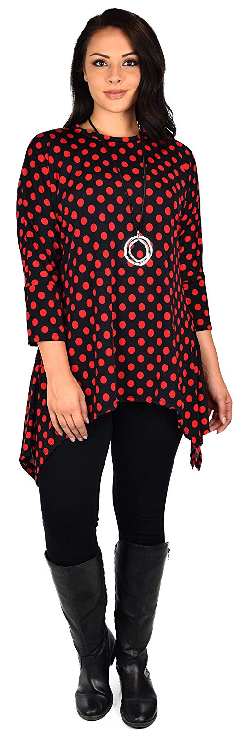 Dare2bStylish Women Vintage Polka Dot Asymmetrical Fishtail Swing Tunic Shirt Top