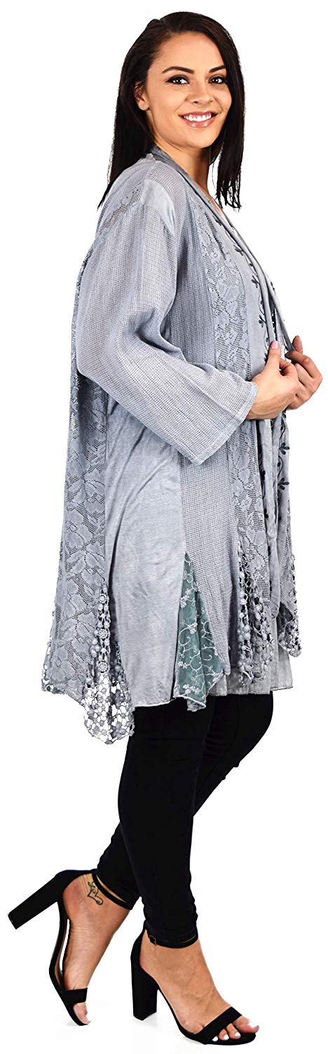 Dare2BStylish Women Plus Size 2 Piece Lace Cardigan Duster Blouse Top Set
