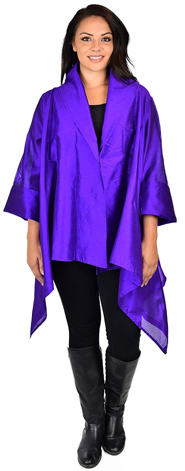 Dare2bStylish Women Plus Size Loose Fitting Poly Silk Designer Cover Up Duster Jacket