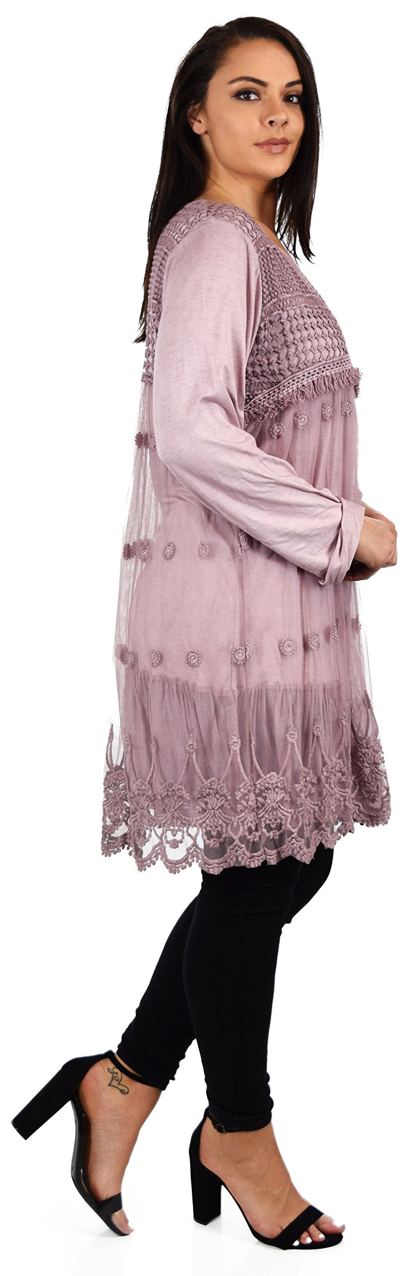 Zopali Women's Netted Embroidered Vintage Women Lace Tunic Blouse Top