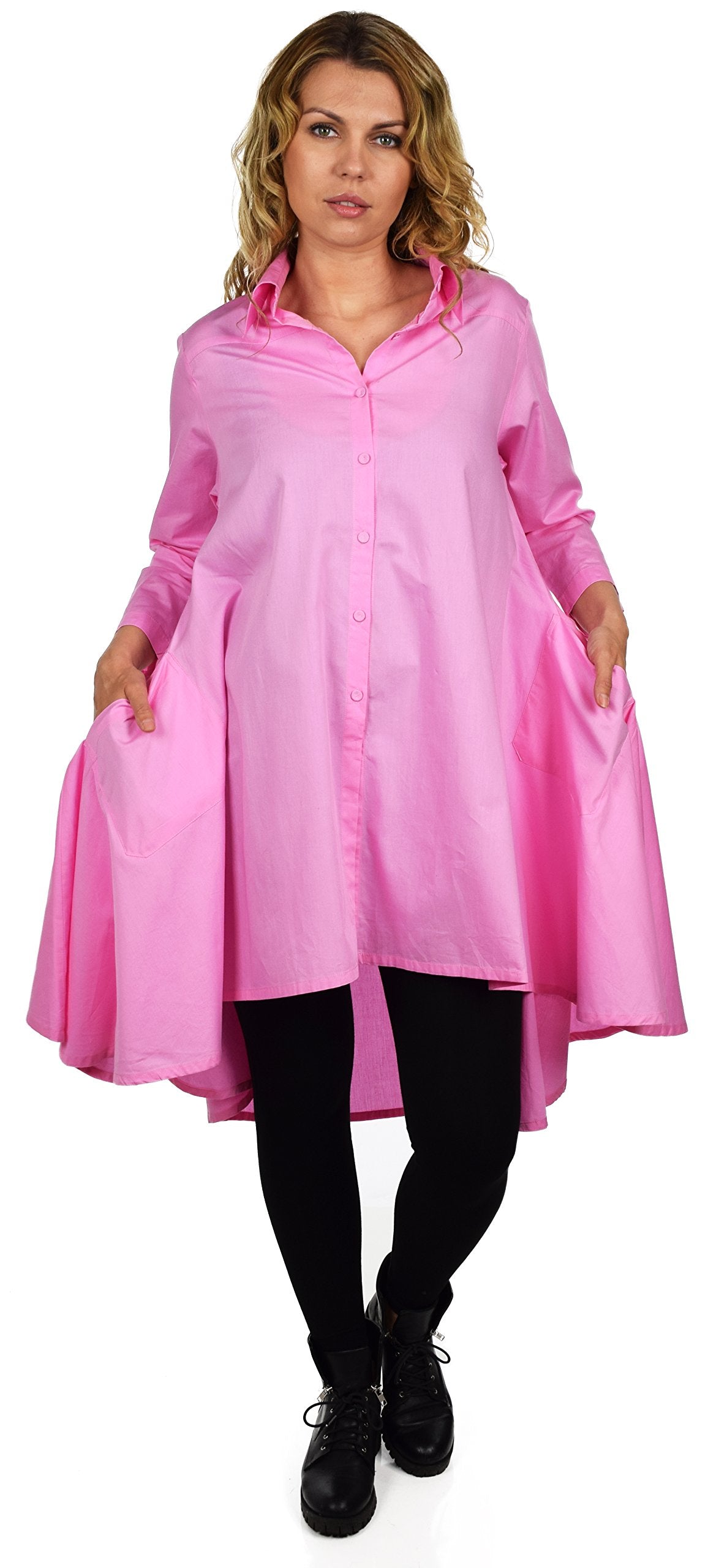 Hi Low Button Down A Line Swing Dress Shirt Top Reg and Plus Sizes