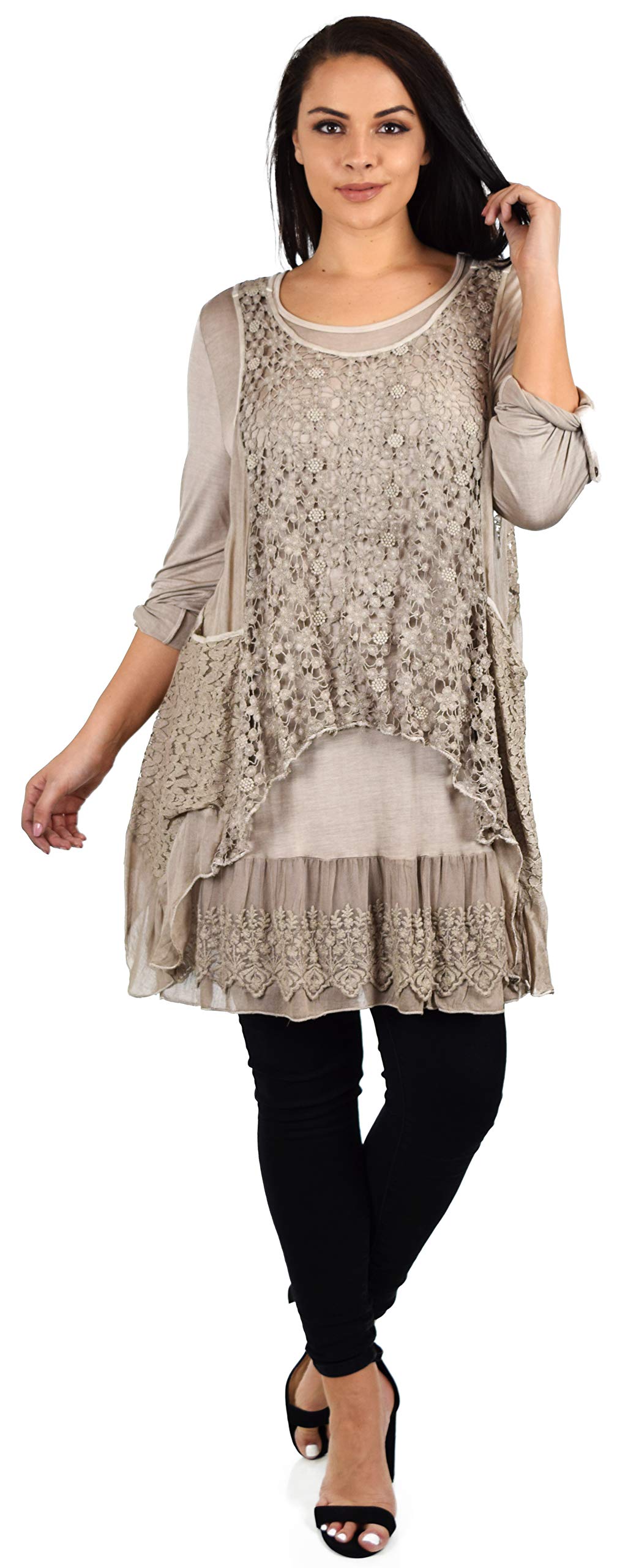 Dare2bStylish Lace Top, Women Lace tunic, Plus Size Lace Tunic, Plys size lace Blouse 2pc tunic set, Top + Vest Set