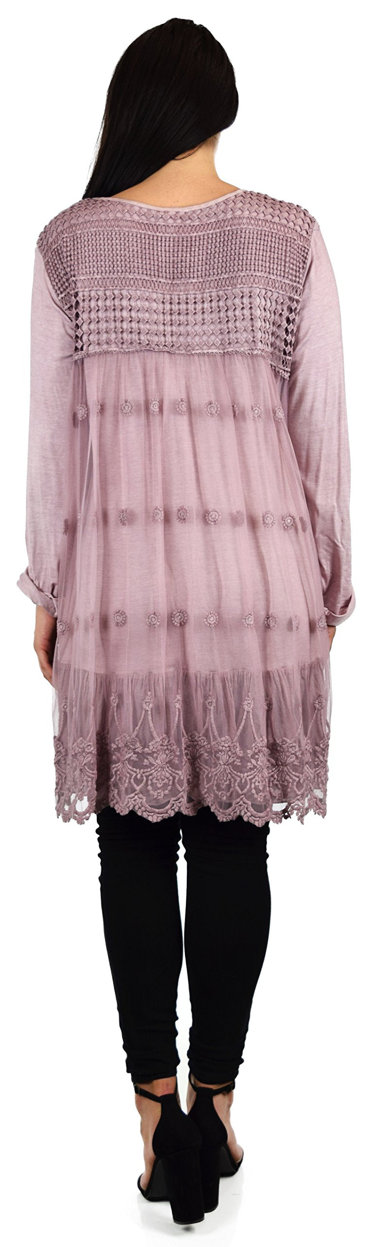 Zopali Women's Netted Embroidered Vintage Women Lace Tunic Blouse Top