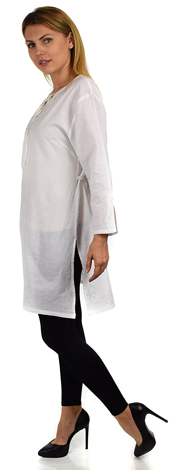 Embroidered Cotton Blouse, Women Cotton Tunic, Cotton Summer Tunic, Cotton Beach Wear,  Shirt Top w/ Drawstring Neck Reg and Plus Sizes