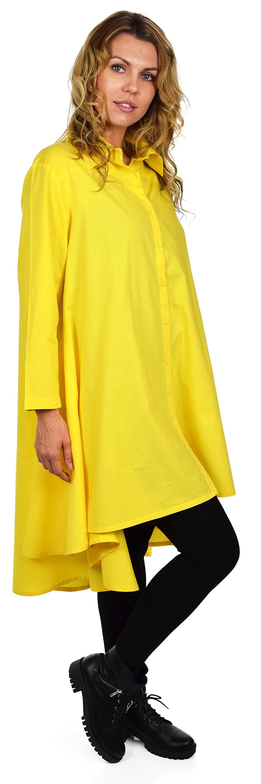 Hi Low Button Down A Line Swing Dress Shirt Top Reg and Plus Sizes