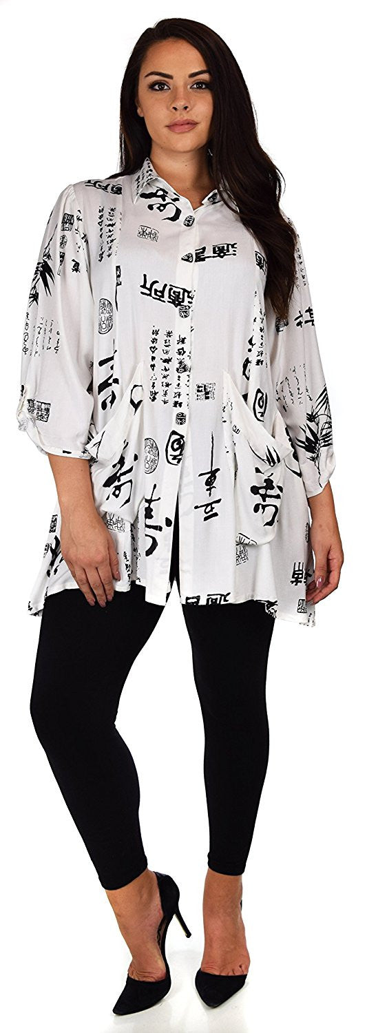 Button Down Tunic Blouse Shirt w/ Roll Up Sleeves