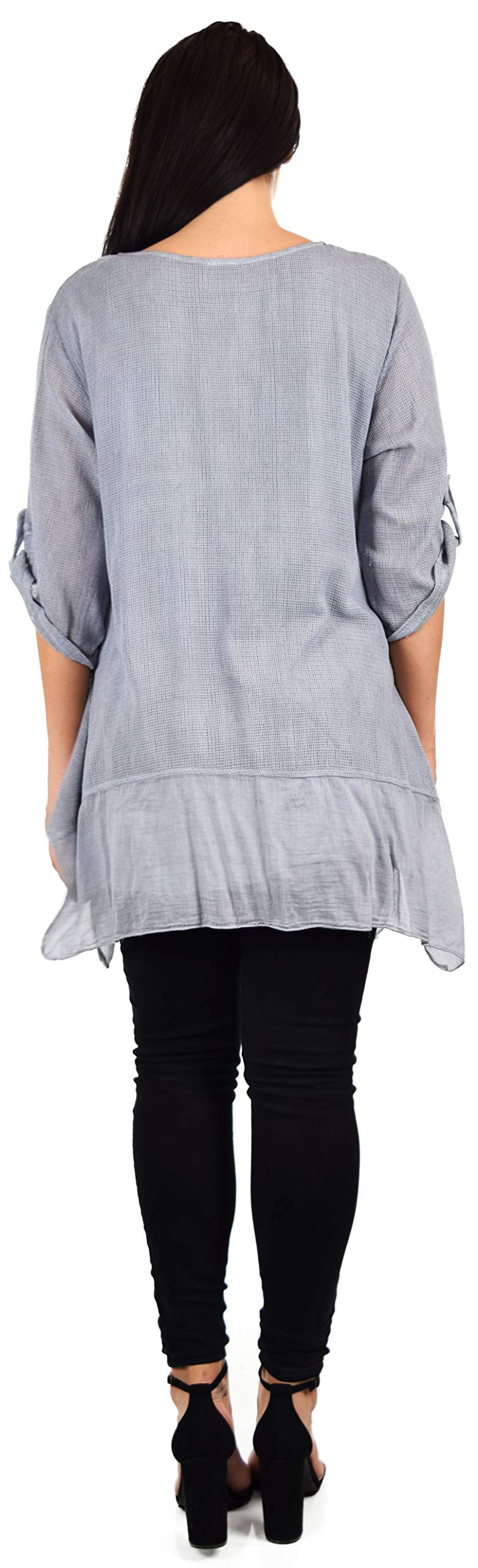 Zopali Women's Plus Size Netted Embroidered Lace Blouse Top w/Roll up Sleeves