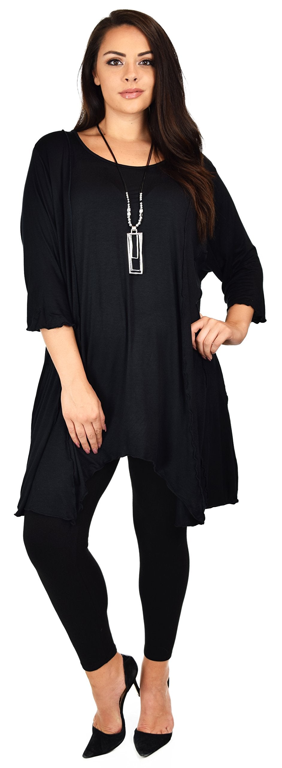 Plus Size Asymmetrical Fishtail Tunic Top w/Side Pockets