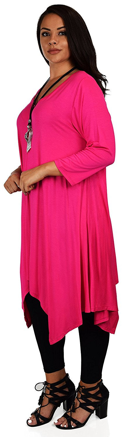 Plus Size Long 3/4 Sleeve Flared Swing Tunic Dress Blouse Top