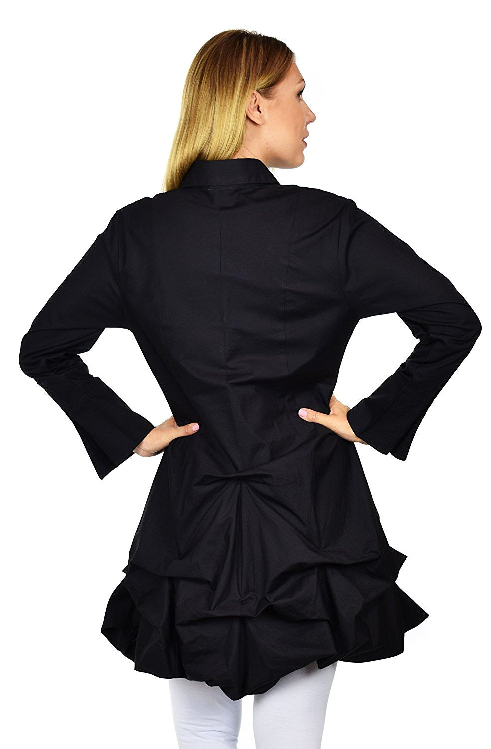 Puckered Look Button Down Uneven Swing Dress Shirt Top Plus Sizes