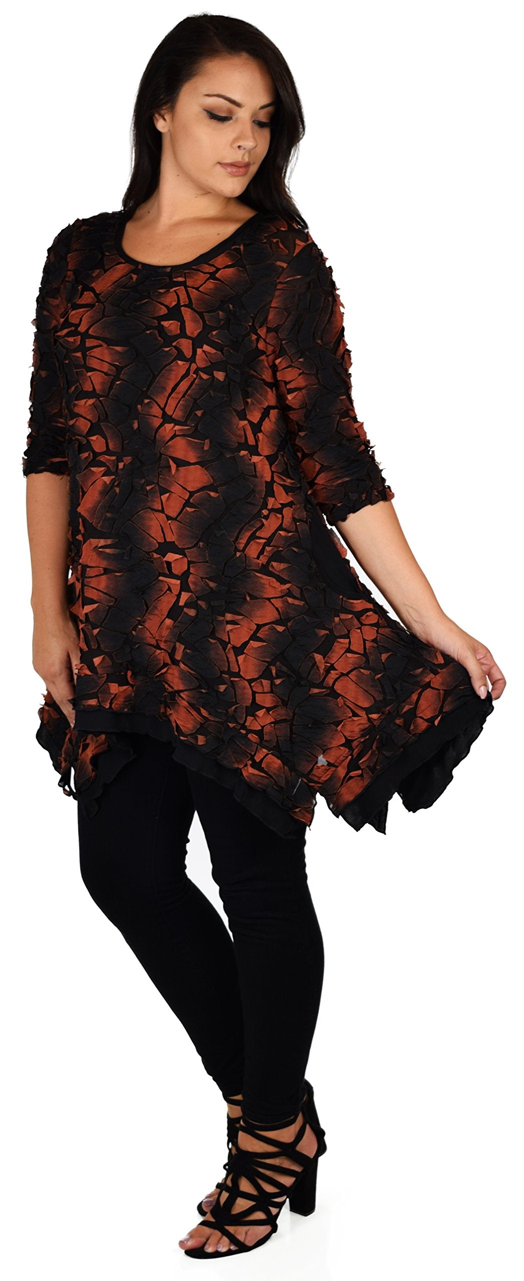 Plus Size 3/4 Sleeve A Line Swing Tunic Dress Blouse Top