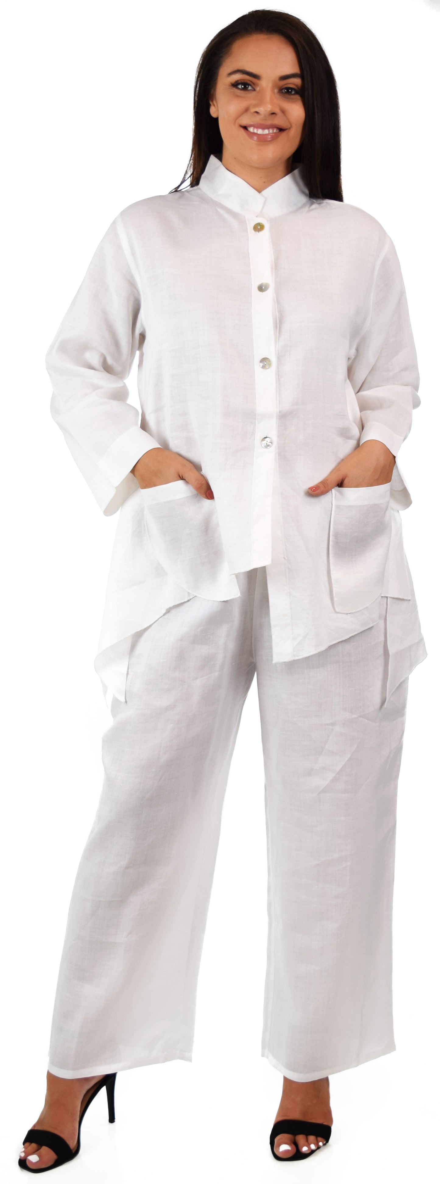 Women's Comfy 2 Piece Linen Summer Pants and Top Set, Linen Cooling Summer Outfit, Cooling Travel Set for Warm Weather, Reg and Plus Sizes