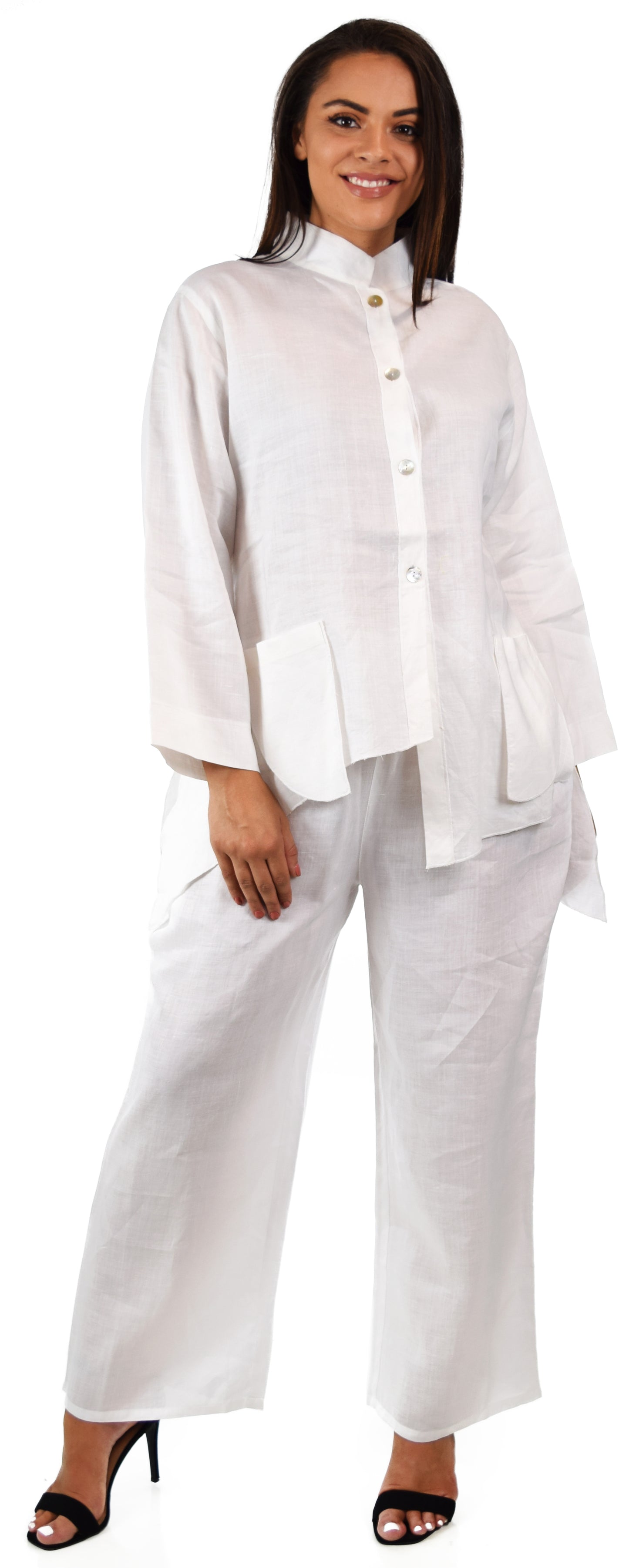 Women's Comfy 2 Piece Linen Summer Pants and Top Set, Linen Cooling Summer Outfit, Cooling Travel Set for Warm Weather, Reg and Plus Sizes