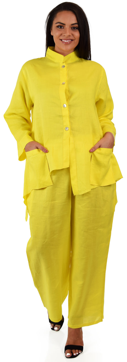 Women's Comfy 2 Piece Linen Summer Pants and Top Set, Linen Cooling Summer Outfit, Cooling Travel Set for Warm Weather, Reg and Plus Sizes