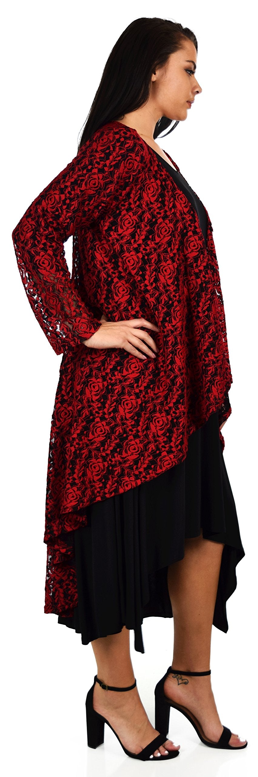 Dare2bStylish Women Plus Size High Low Open Front Lace Duster Cardigan Jacket