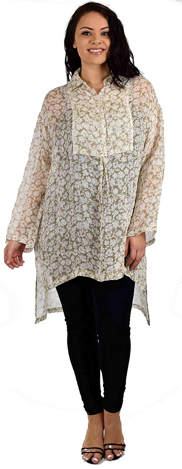 Zopali Plus Size Linen Gauze Top, Boxy linen tunic, Relaxed Fit tunic. Linen Breathable Full sleeve High Low Dressy Shirt Top