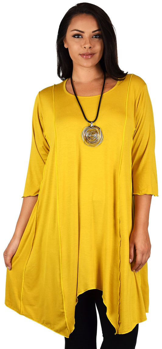 Plus Size Asymmetrical Fishtail Tunic Top w/Side Pockets