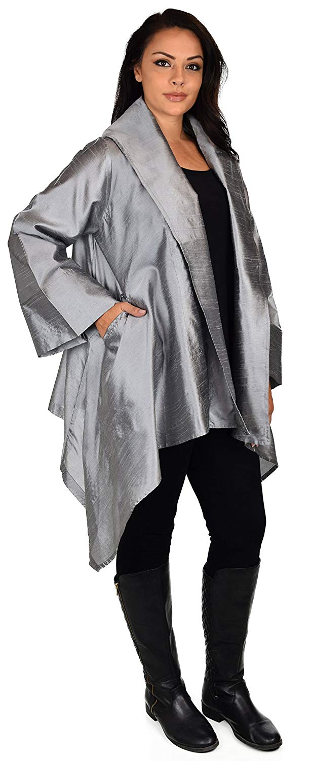 Dare2bStylish Women Plus Size Loose Fitting Poly Silk Designer Cover Up Duster Jacket