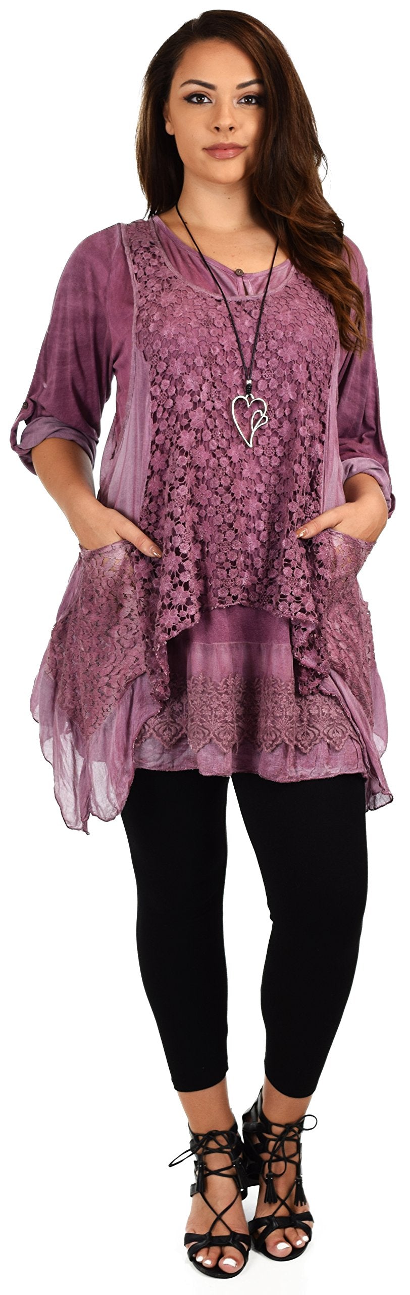 Dare2bStylish Lace Top, Women Lace tunic, Plus Size Lace Tunic, Plys size lace Blouse 2pc tunic set, Top + Vest Set