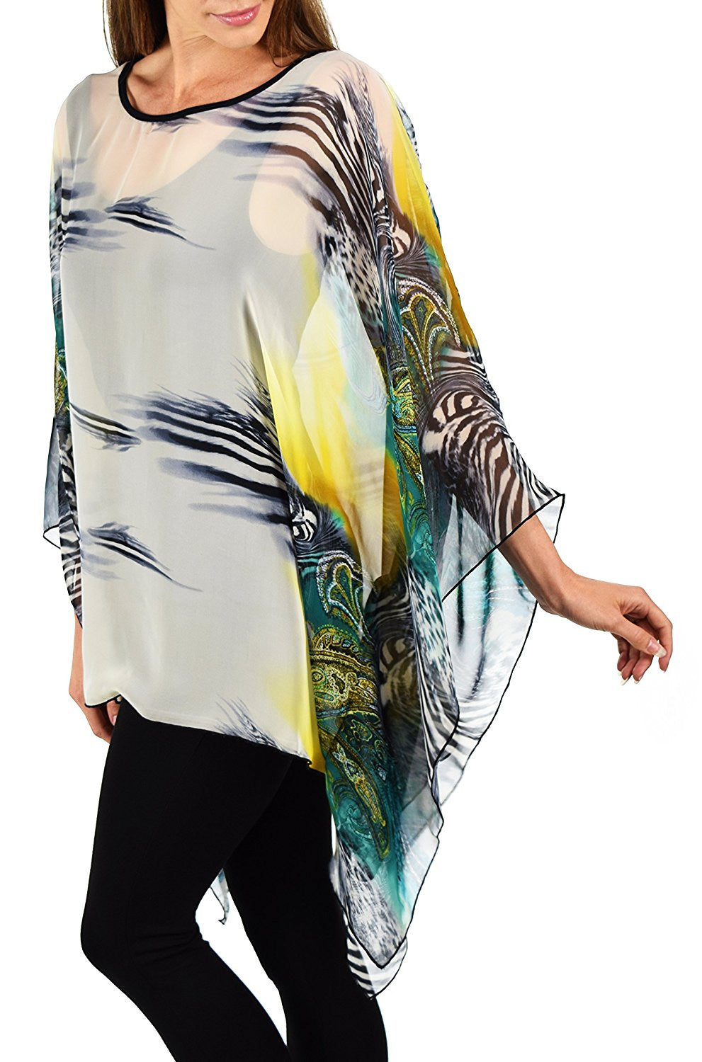 Digital print Poncho, Chiffon Caftan, Summer Chiffon Poncho,  Beach Cover Up,  Caftan Tunic, Prited animal print Caftan