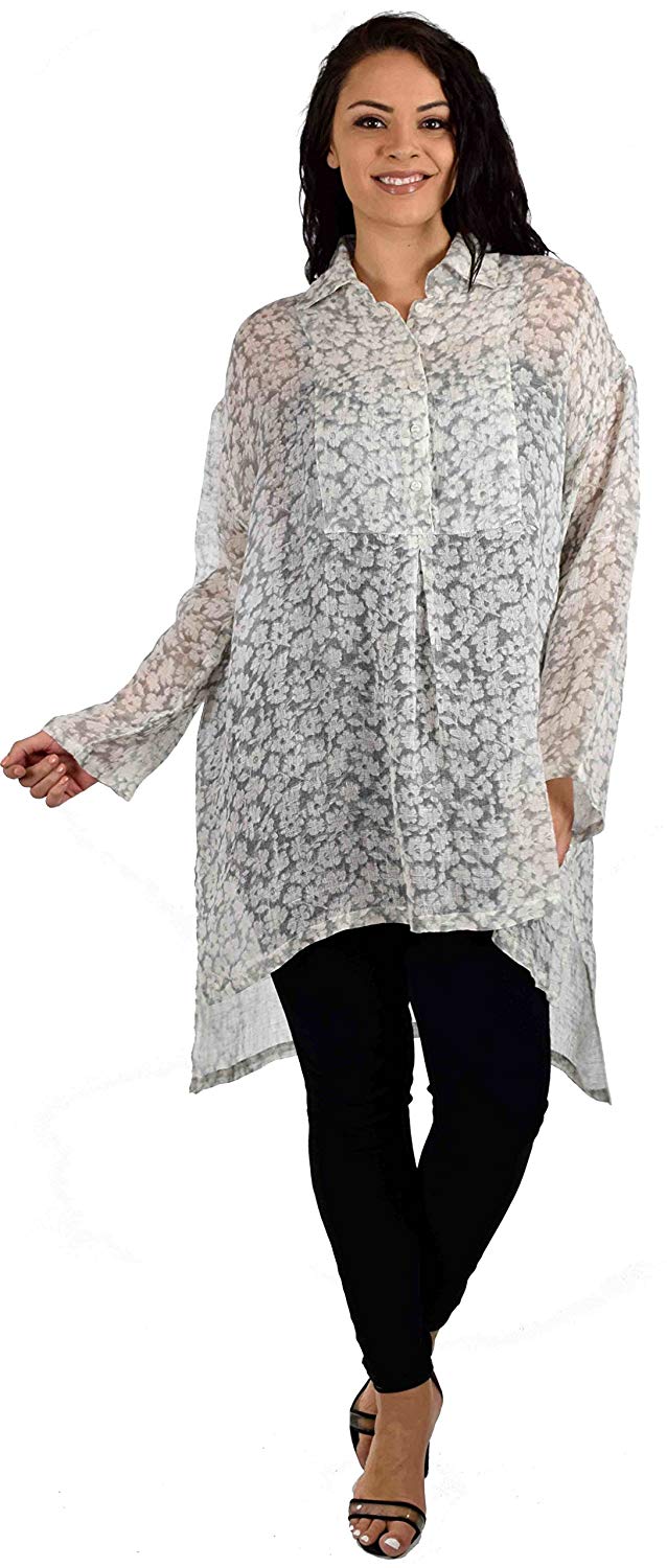 Zopali Plus Size Linen Gauze Top, Boxy linen tunic, Relaxed Fit tunic. Linen Breathable Full sleeve High Low Dressy Shirt Top