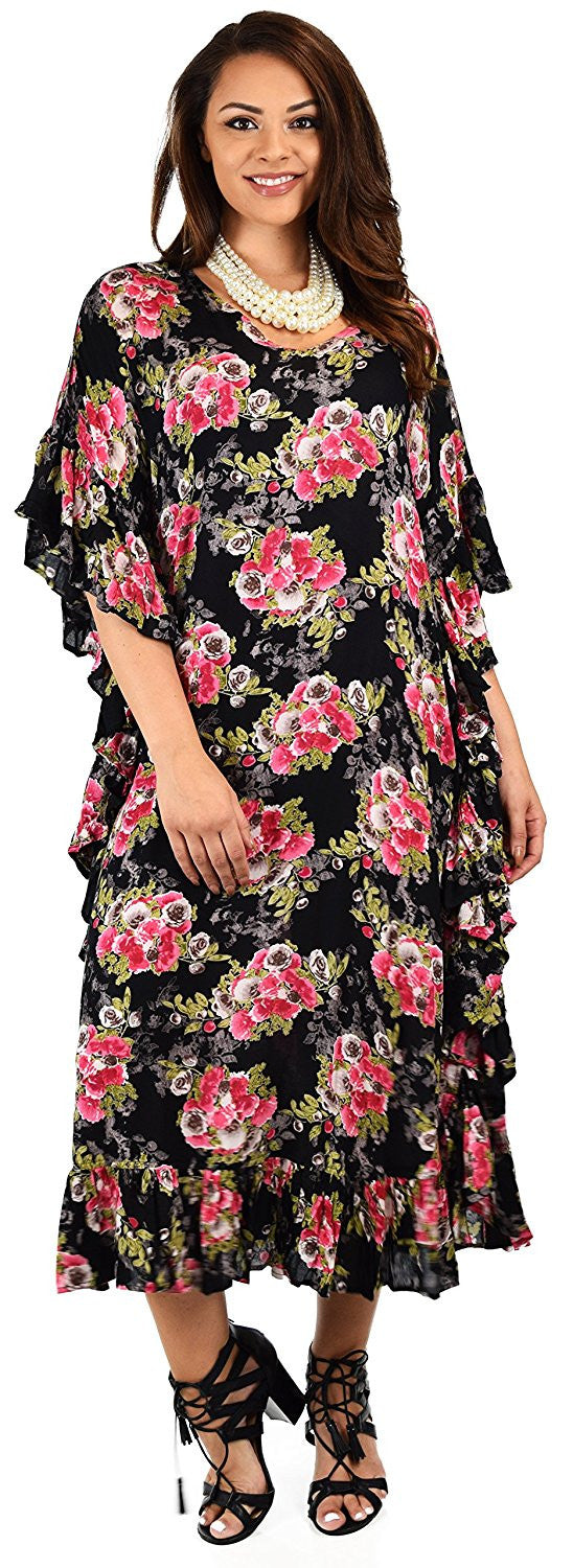 Soft Rayon Printed Long Kaftan Caftan Cover Up Kimono Plus Sizes