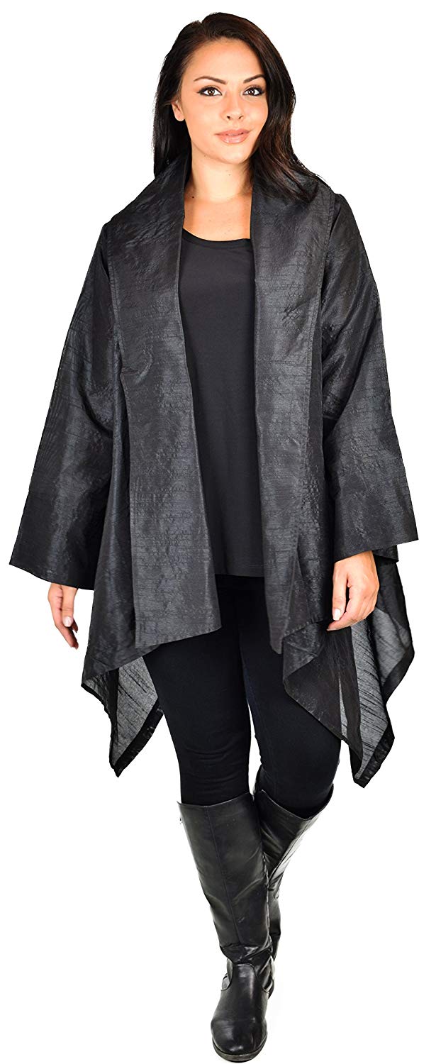 Dare2bStylish Women Plus Size Loose Fitting Poly Silk Designer Cover Up Duster Jacket