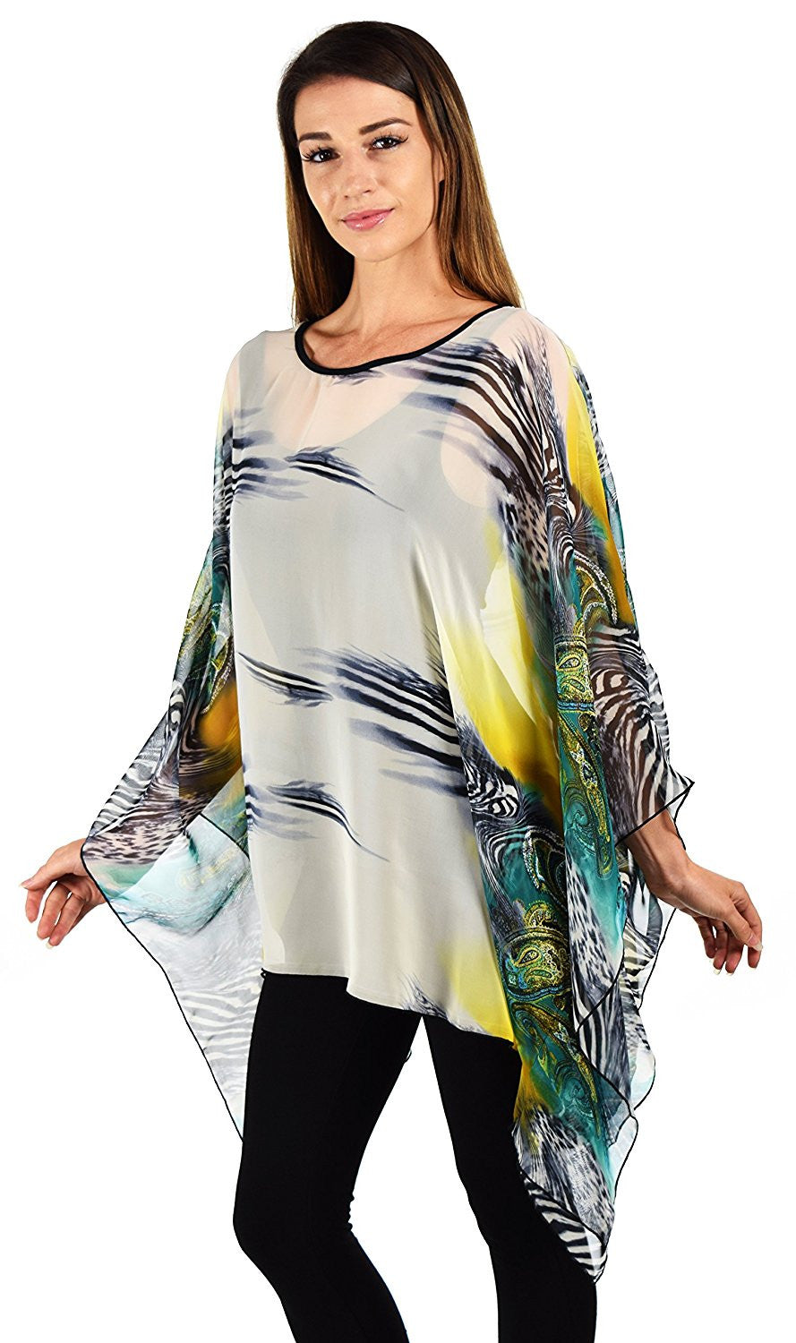 Digital print Poncho, Chiffon Caftan, Summer Chiffon Poncho,  Beach Cover Up,  Caftan Tunic, Prited animal print Caftan